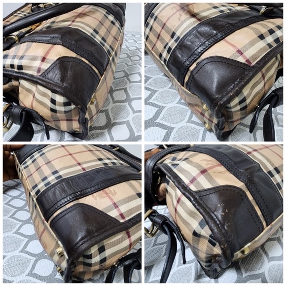 Authentic Burberry Haymarket Check Portrait Minford Tote Bag Beige/Chocolate Bro - Picture 14 of 16